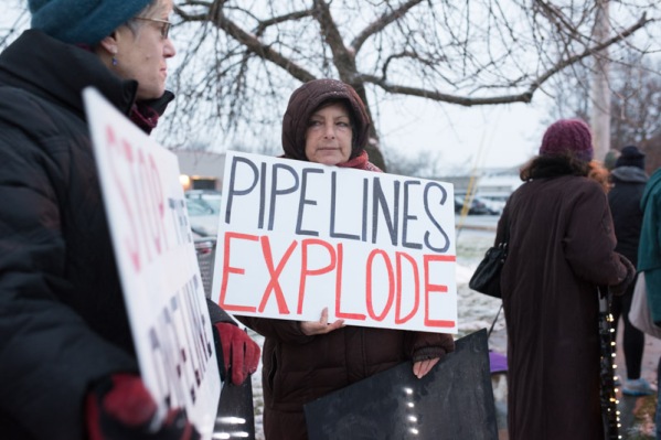 Pipelines Explode... and leak, and harm climate, say demonstrators against Pilgrim Pipeline. Photo: Jodiah Jacobs